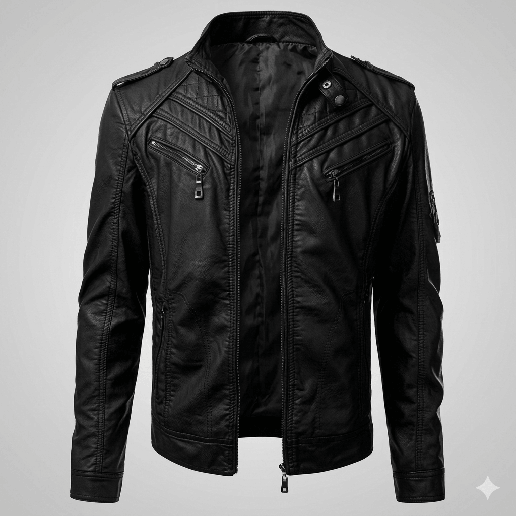 Minimalist Men's Stand Collar Leather Jacket  Vintage Moto Style Biker Coat  Daily RitualAutumn Essential