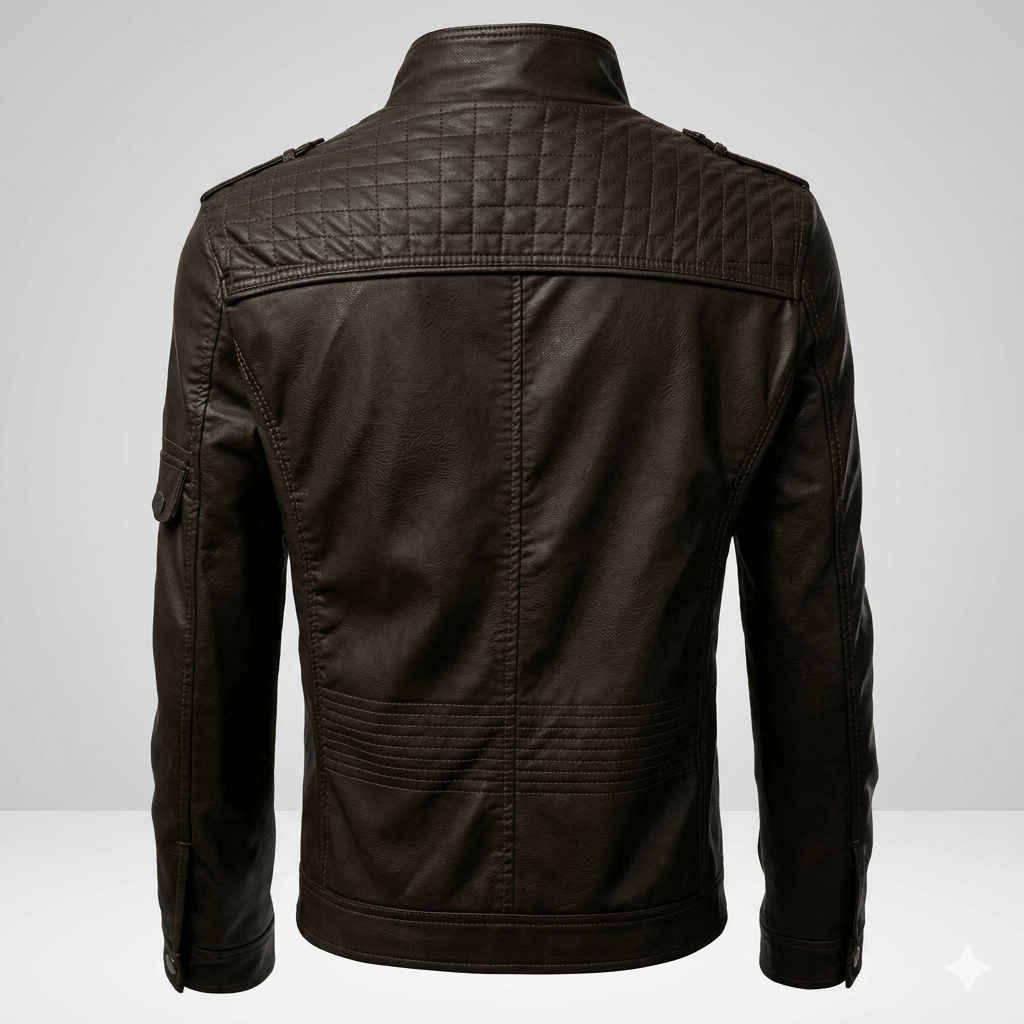 Minimalist Men's Stand Collar Leather Jacket  Vintage Moto Style Biker Coat  Daily RitualAutumn Essential