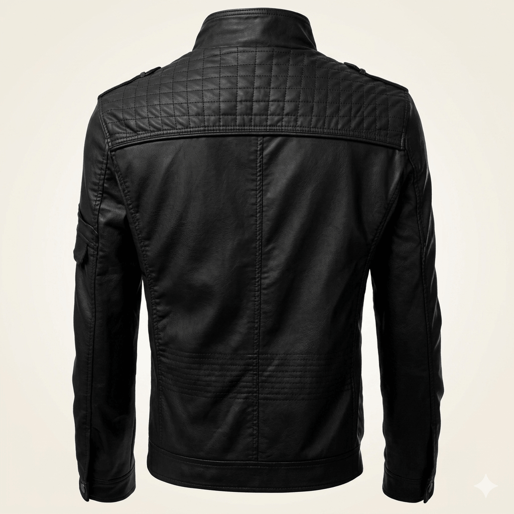 Minimalist Men's Stand Collar Leather Jacket  Vintage Moto Style Biker Coat  Daily RitualAutumn Essential