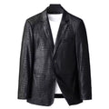 Men's Casual Spring Autumn Vintage Soft Faux Leather Jackets Male Classic Slim Fit Crocodile Pattern Suit Black Blazers Coats
