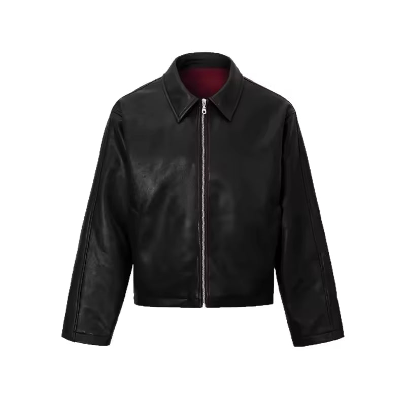 Men Leather Jacket Spring Autumn American High Street Turn Down Collar Male Outerwear Windproof Long Sleeve Zipper Man Coat