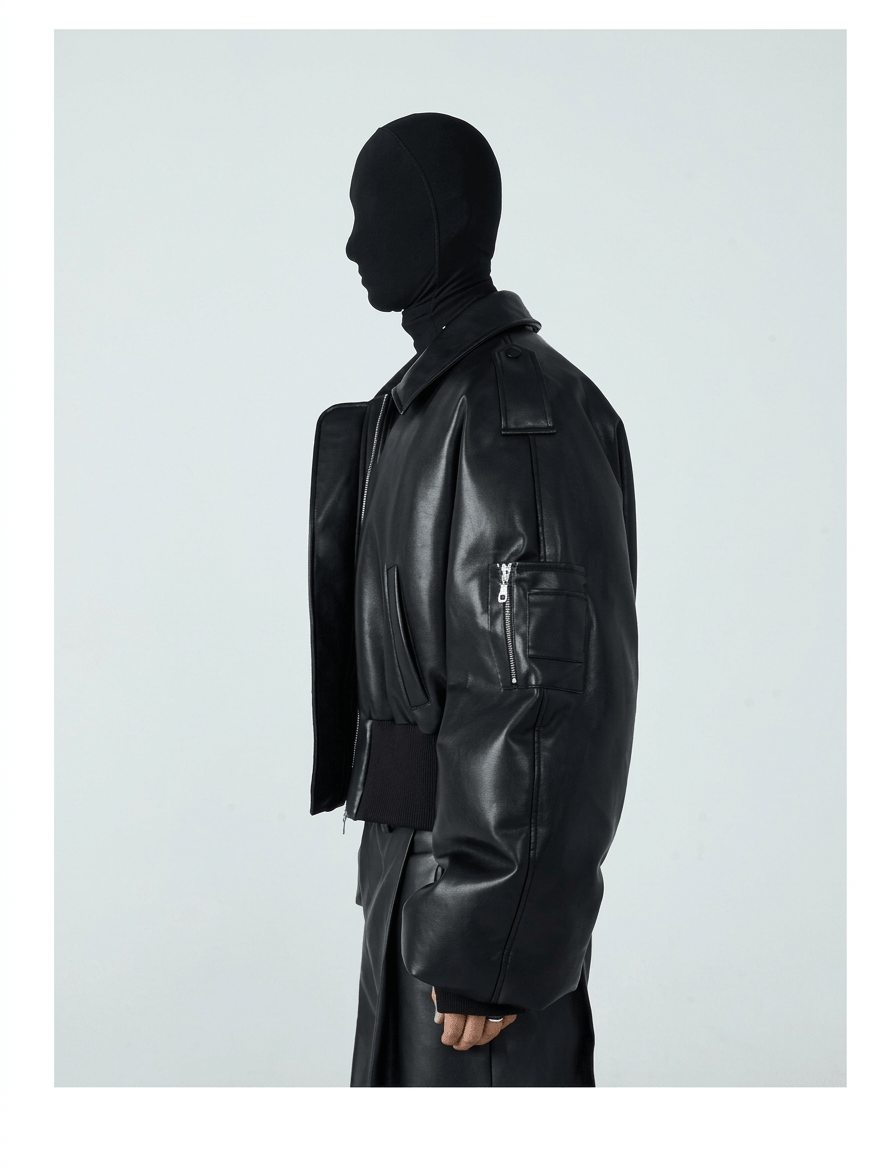 Autumn Winter Short Black PU Leather Jacket for Men - Thick Warm Designer Streetwear Coat with Zipper