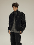 Shiny Black Croc-Embossed Men's Jacket  Luxury Y2K Cropped Leather Coat  2026 Designer Streetwear