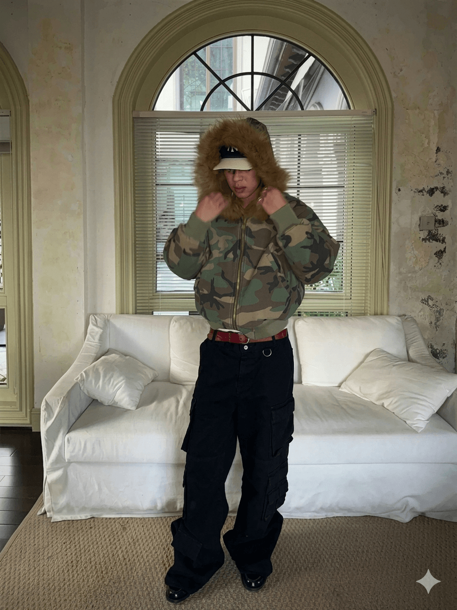 Men's Double-Sided Camouflage Puffer Jacket - Thick Fleece-Lined Parka - Faux Fur Collar Winter Coat