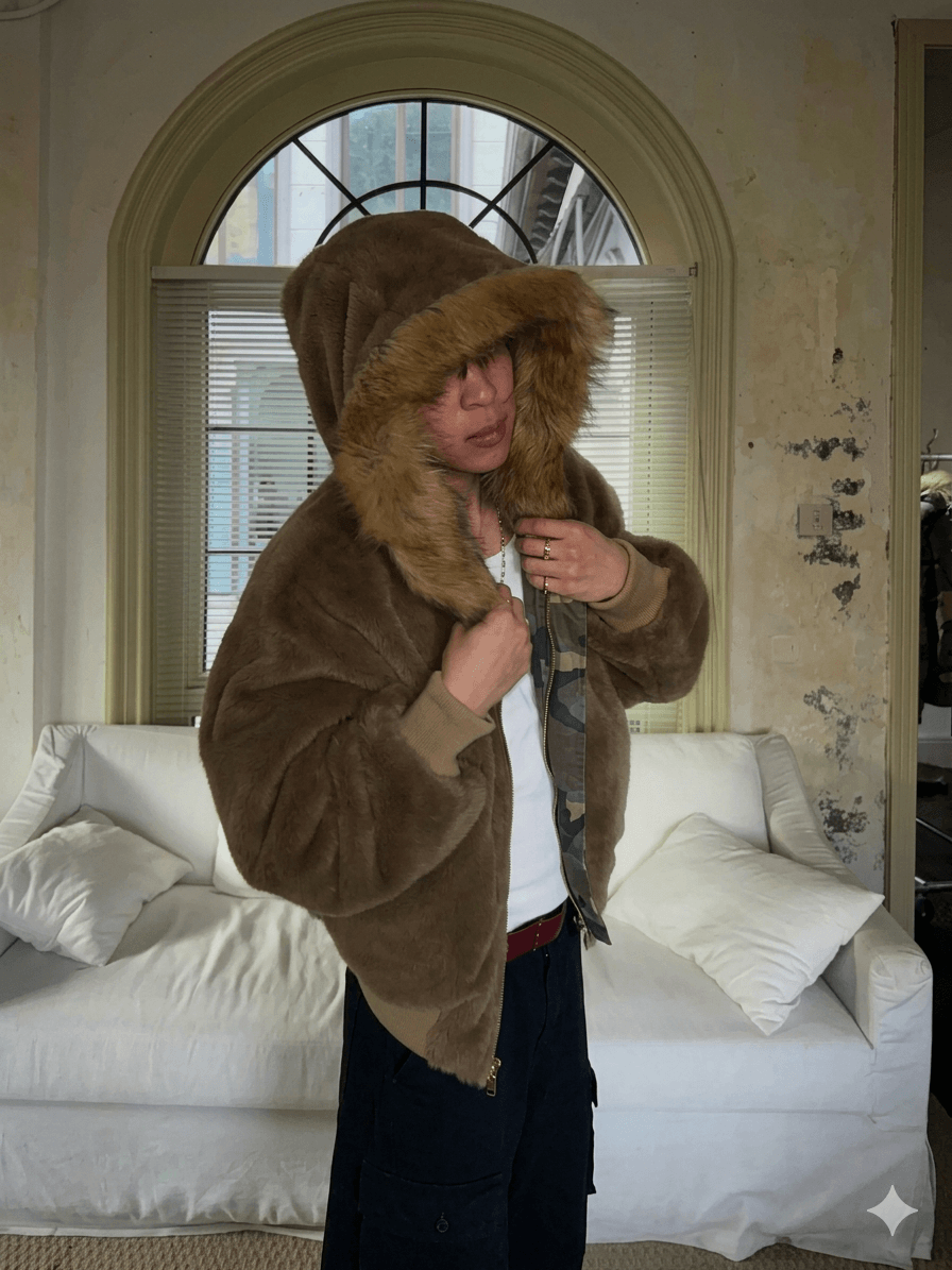 Men's Double-Sided Camouflage Puffer Jacket - Thick Fleece-Lined Parka - Faux Fur Collar Winter Coat