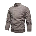 Men's PU leather jacket with fleece large lapel diagonal front zip autumn and winter stand-up collar jacket