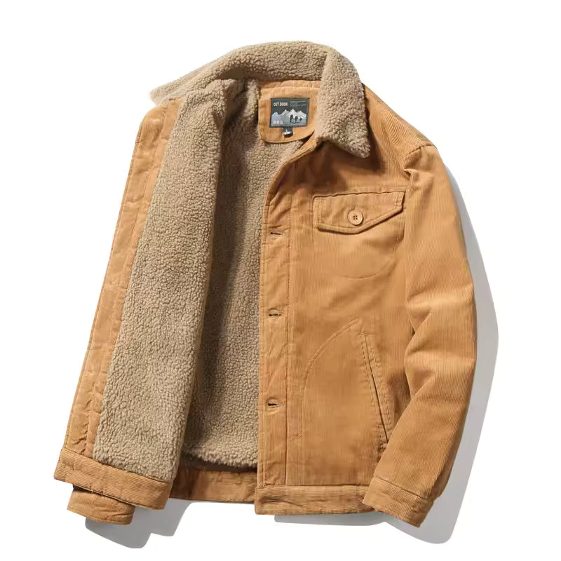 High Quality Jackets Men's Winter Plus Velvet Jacket Corduroy Tooling Casual Parka Korean Fashion Solid Color Cotton Jacket mens