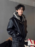 Unisex Vintage PU Leather Winter Coat with Faux Fur Collar  Thicken Warm Casual Jacket 2026 New Arrival