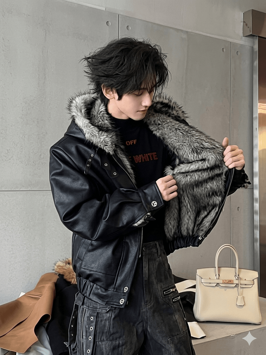 Unisex Vintage PU Leather Winter Coat with Faux Fur Collar  Thicken Warm Casual Jacket 2026 New Arrival