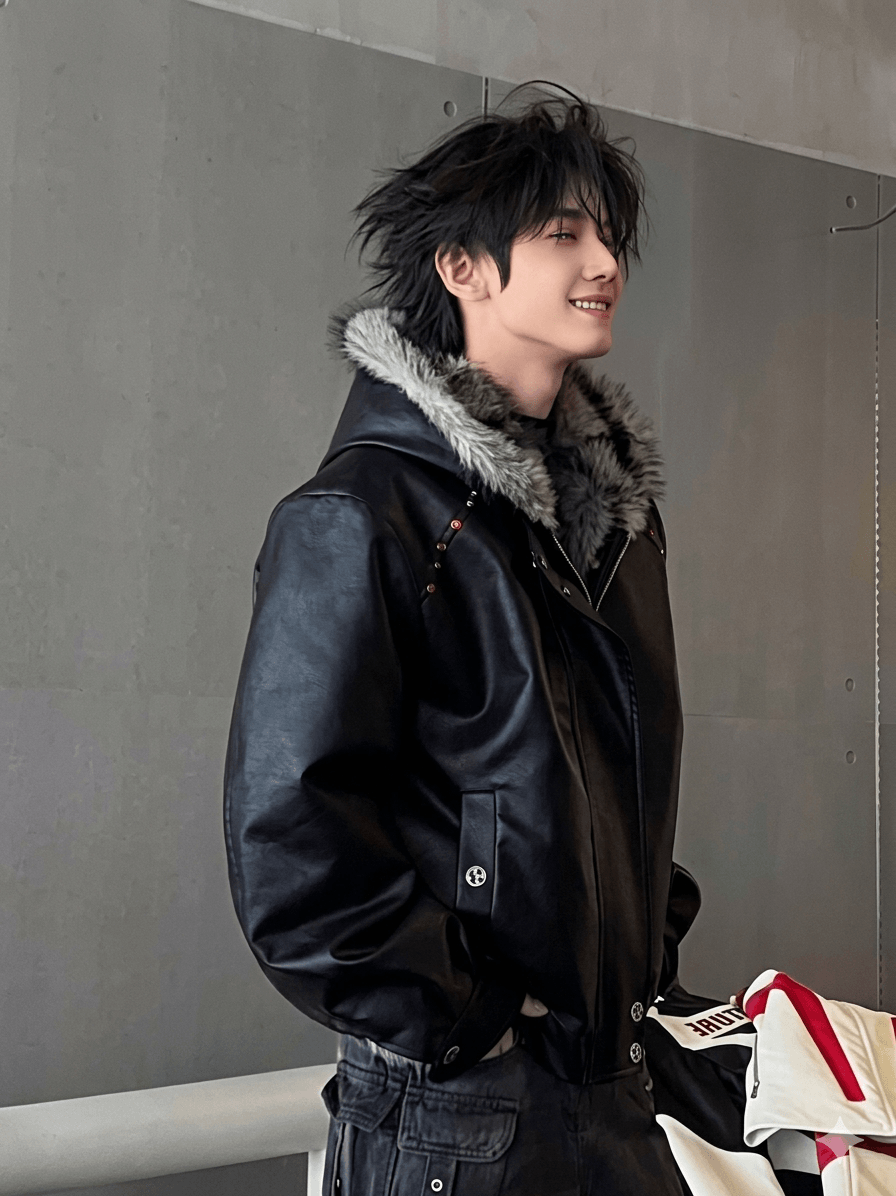 Unisex Vintage PU Leather Winter Coat with Faux Fur Collar  Thicken Warm Casual Jacket 2026 New Arrival
